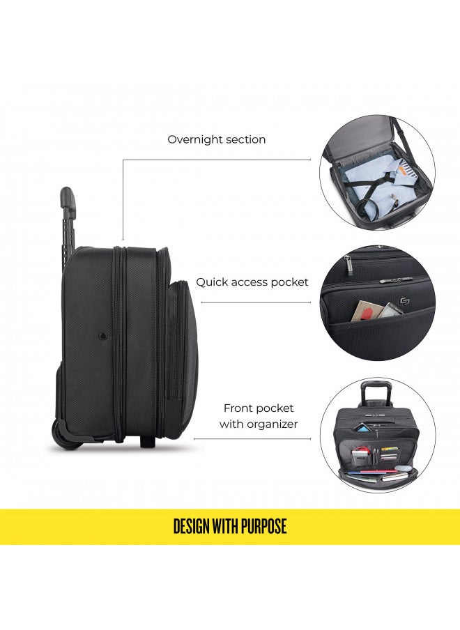 Solo New York 16-Inch Laptop Rolling Case, Overnighter section and remoavble sleeve Black, CLA902-4