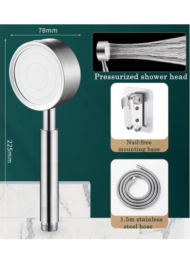 1-Set Of 3 Piece Bathroom Pressurized Shower Head Set Stainless Steel Silver 6.5x22.5 Centimeter