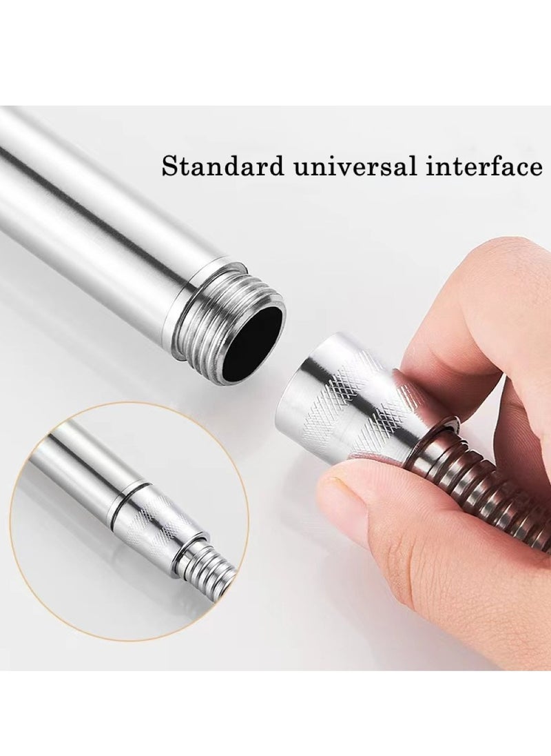 1-Set Of 3 Piece Bathroom Pressurized Shower Head Set Stainless Steel Silver 6.5x22.5 Centimeter