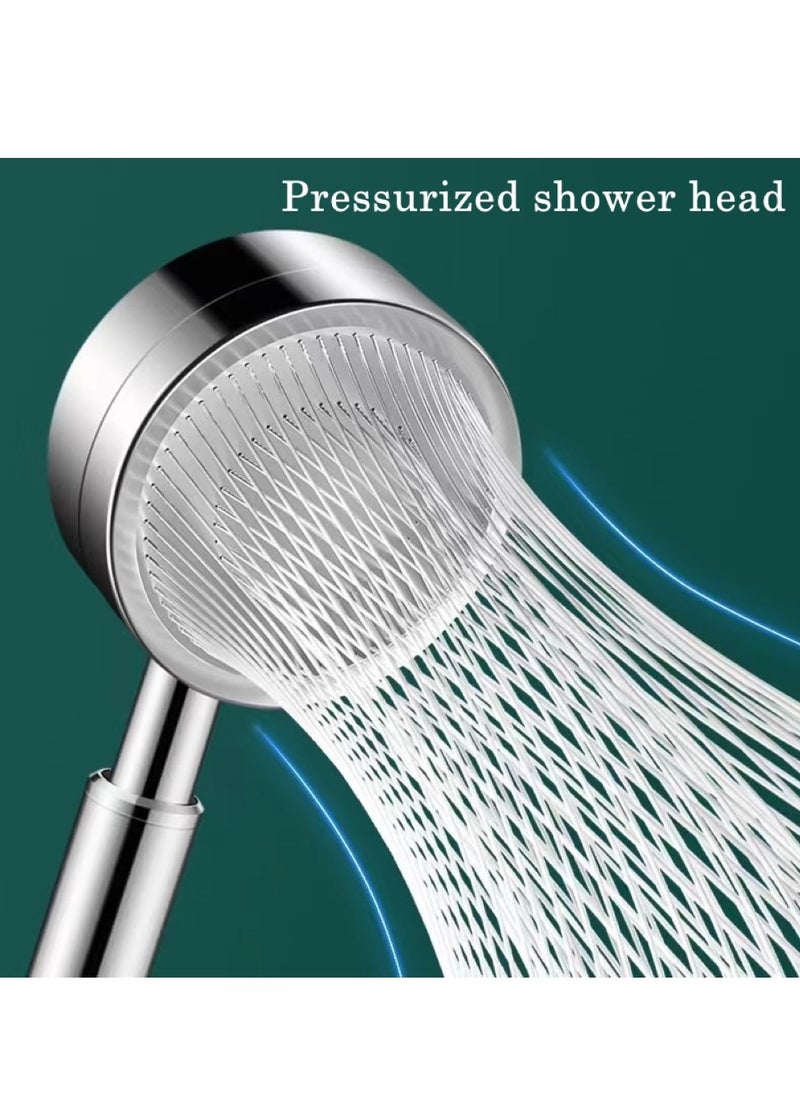 1-Set Of 3 Piece Bathroom Pressurized Shower Head Set Stainless Steel Silver 6.5x22.5 Centimeter