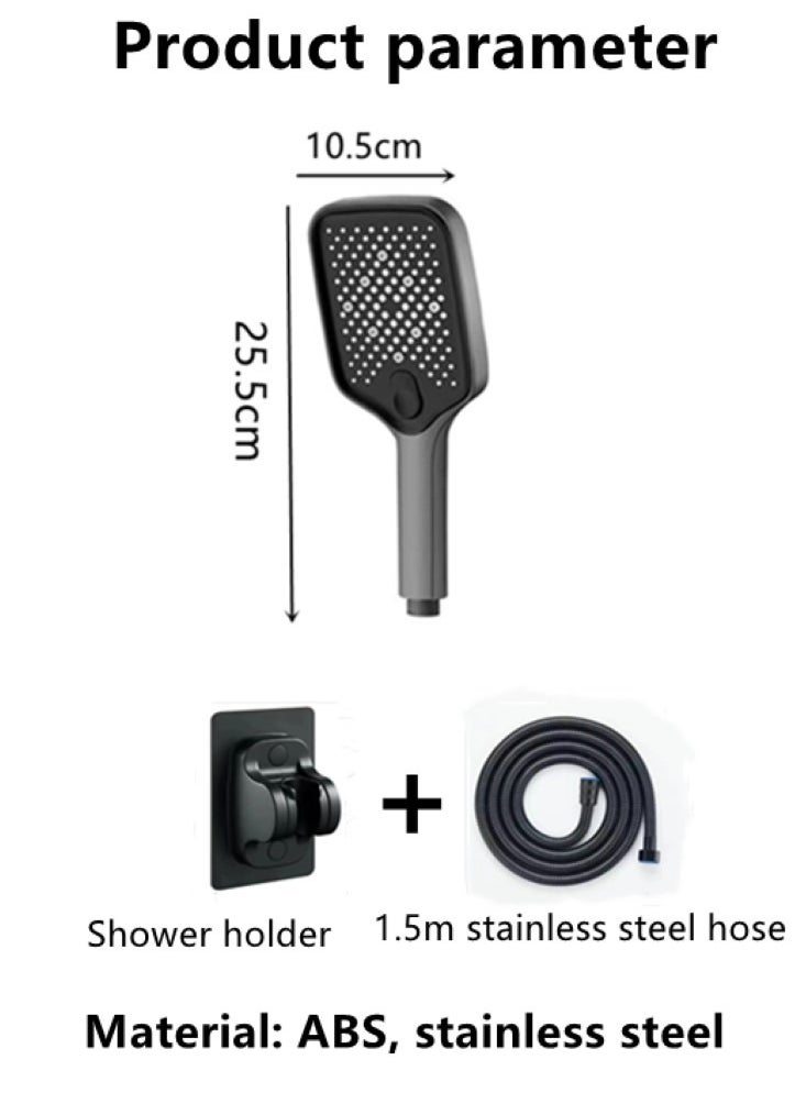 1-Set Of 3 Pieces Bathroom Shower Head Set ABS Stainless Grey/Black 10.5x25.5 Centimeter