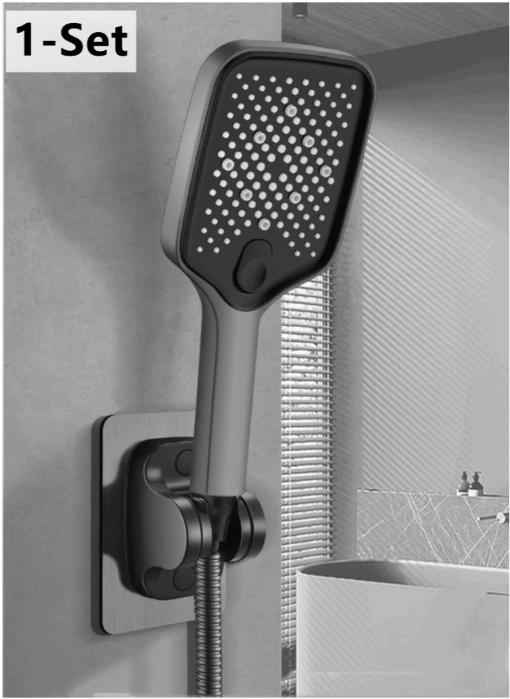 1-Set Of 3 Pieces Bathroom Shower Head Set ABS Stainless Grey/Black 10.5x25.5 Centimeter