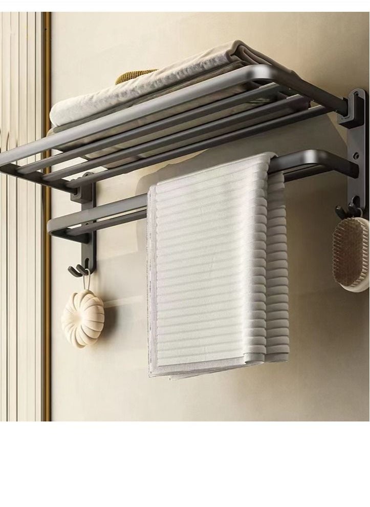 1-Piece Bathroom Shelf Wall Mounted No Drilling Shower Storage Basket Multifunctional Towel Rack 60x23x20CM