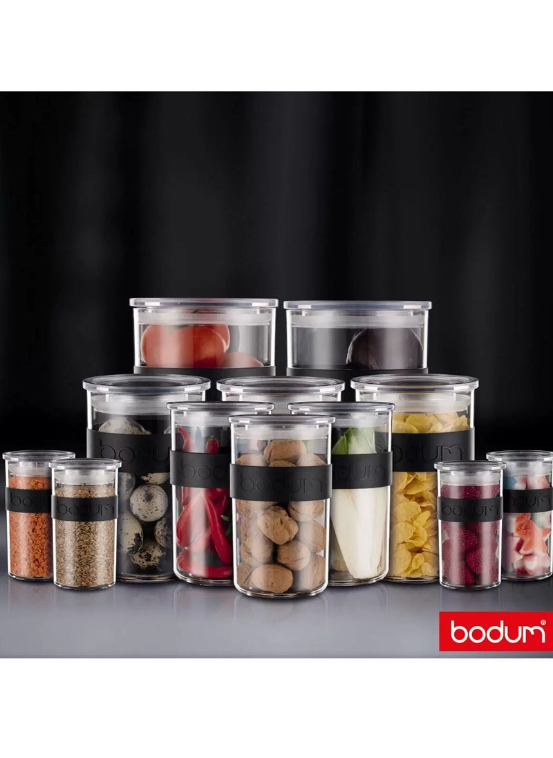 12 Round Glass Storage Jar with Lids | Glass Clear Stackable Containers | Kitchen Canisters with Airtight Lid Storages Food Tea Coffee Sugar Salt Spices Pasts Beans