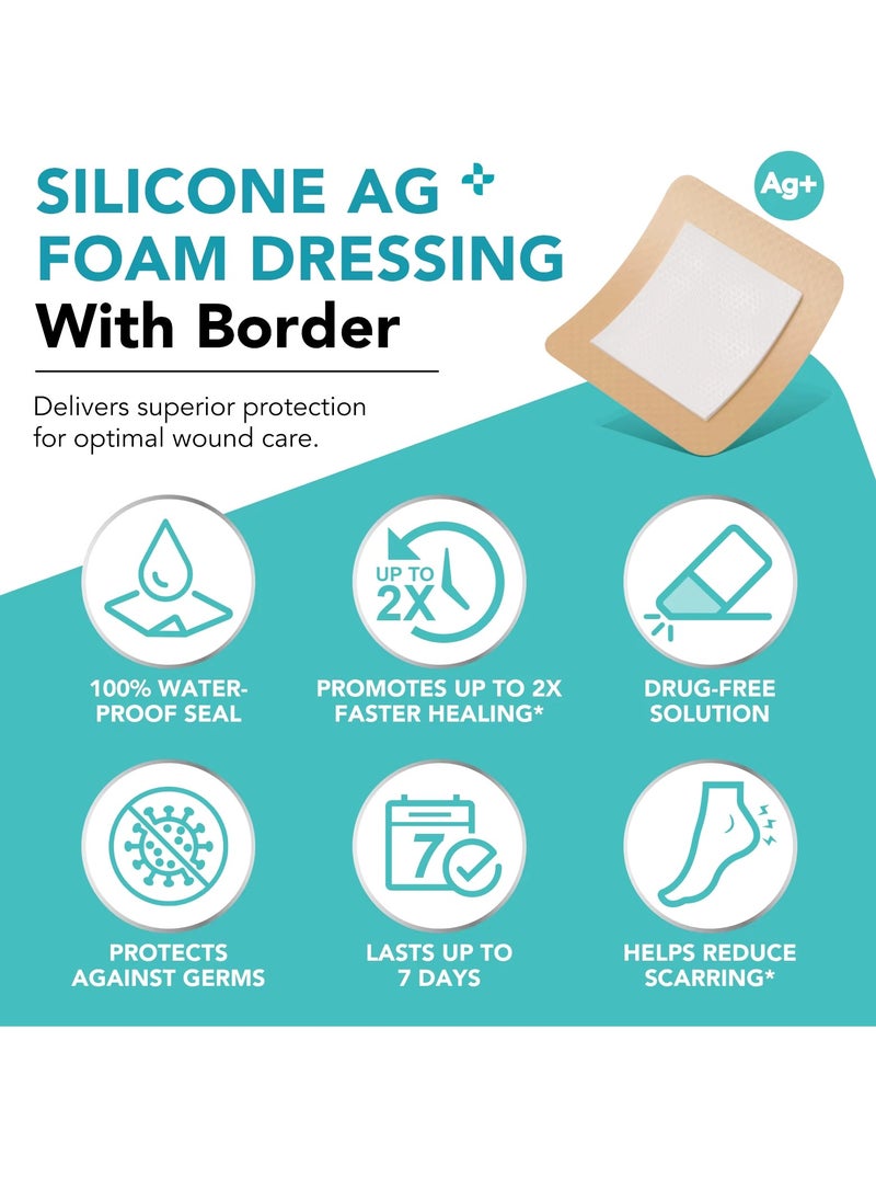 5Pcs Silicone AG Foam Dressing with Border Silicone Adhesive Foam Wound 5 Layer Bed Sore Bandage Foam Wound Dressing Silicone Bordered Sacral Pad with Adhesive Border 10x10 Silicone Foam Dressing Bandage