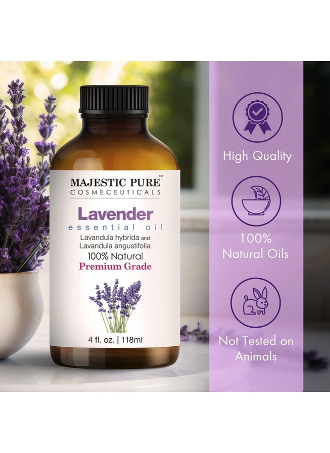 Lavender Essential Oil With Glass Dropper | 100% Pure And Natural Lavender Oil | Premium Grade Essential Oils For Diffusers, Skin, Aromatherapy, Massage | 4 Fl Oz