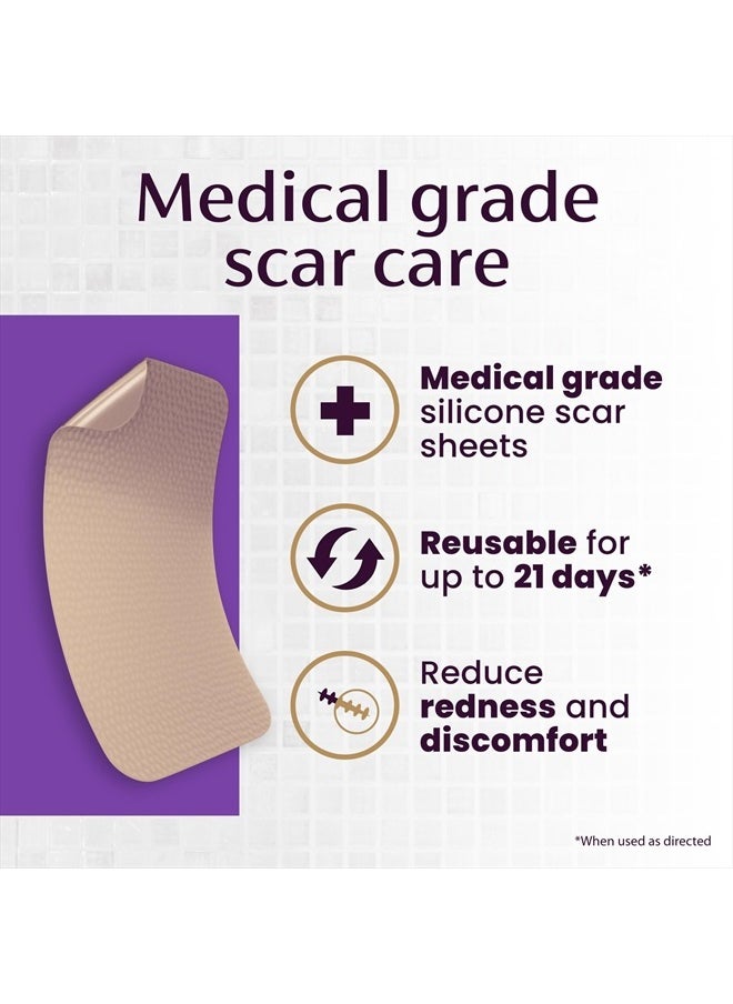 Medical Grade Silicone Scar Sheets; Improves The Appearance of Old and New Scars; for Injury, Burn and Surgery Scars, 4 Count