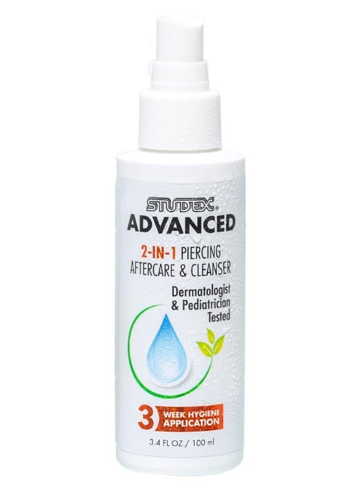 Studex Advanced 2-in-1 Piercing Aftercare & Cleanser – Hypochlorous Spray for Body and Ear Piercing, Hypoallergenic Formula for Sensitive Skin (3.4oz)