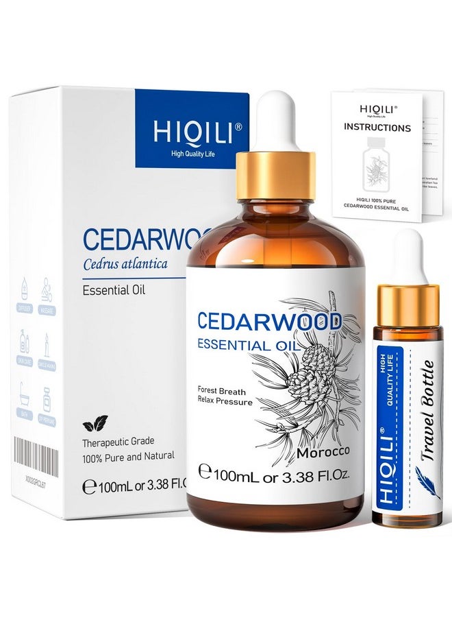 Cedarwood Essential Oil (3.38 Fl Oz), 100% Natural Therapeutic Grade, Premium Glass Dropper, For Hair & Skin Care, Soap Making, Add To Diffusers, Sprays