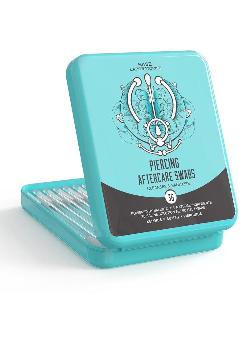 Base Labs Keloid Bump Removal Gel Swabs | Piercing Aftercare Gel Swabs for Piercing Bump Treatment | Medicated Piercing Cleaner Saline Solution for Ear, Nose, Belly, Body Piercings | 36 Swabs