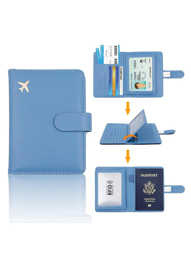 Passport Holder for Women and Men, Passport Holder Card Slots, RFID Blocking Passport Wallet (Blue)