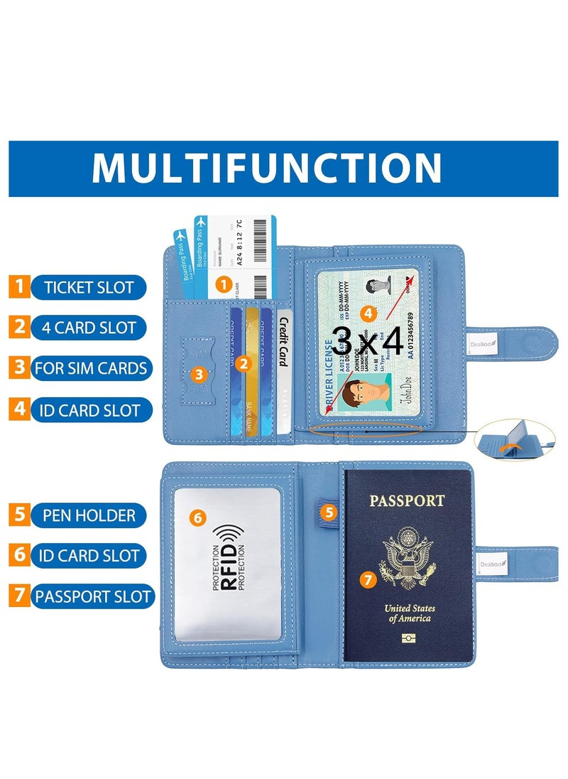 Passport Holder for Women and Men, Passport Holder Card Slots, RFID Blocking Passport Wallet (Blue)