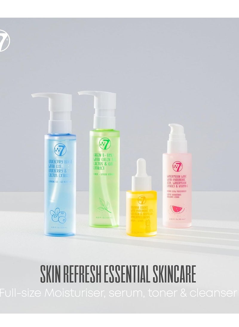 W7 Skin Refresh Essential Skincare Set - 4-Step Daily Routine Gift Set, Contains: Hydrating Cleanser, Soothing Toner, Anti-Ageing Serum and Repairing Moisturizer, Suitable For All Skin Typesc