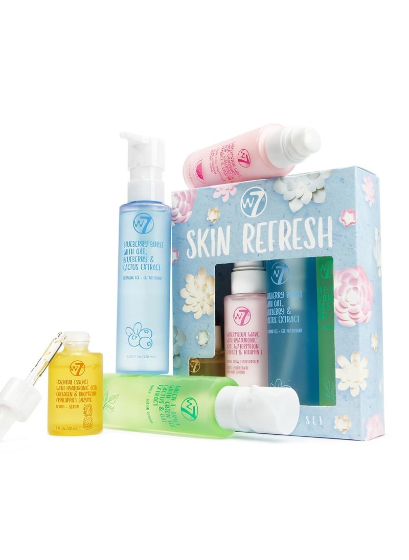 W7 Skin Refresh Essential Skincare Set - 4-Step Daily Routine Gift Set, Contains: Hydrating Cleanser, Soothing Toner, Anti-Ageing Serum and Repairing Moisturizer, Suitable For All Skin Typesc