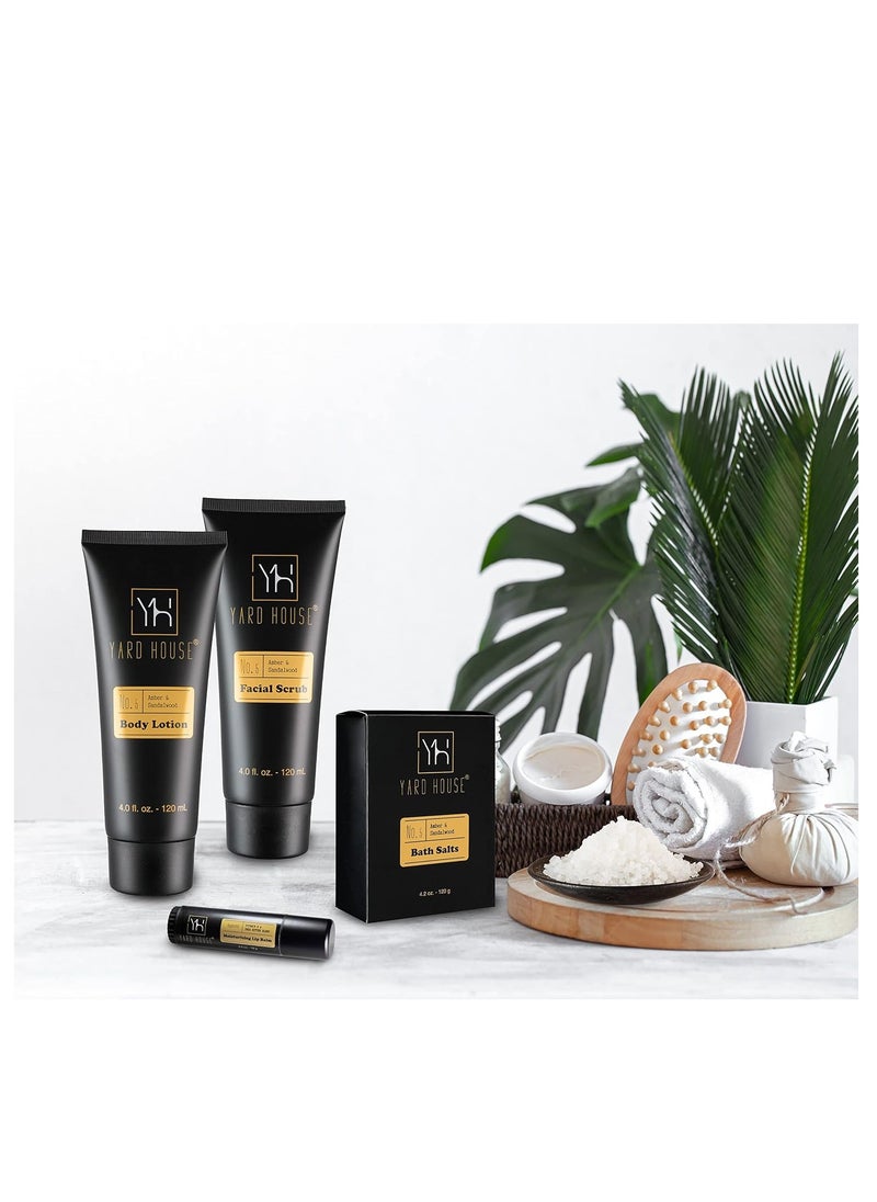 Bath and Body Gift Set for Men - Sandalwood Amber - Birthday, Christmas, Fathers Day Gifts From Wife Daughter Son for Husband, Dad - Relax Spa Kit w. Full Size Items in Deluxe Toiletry Bag