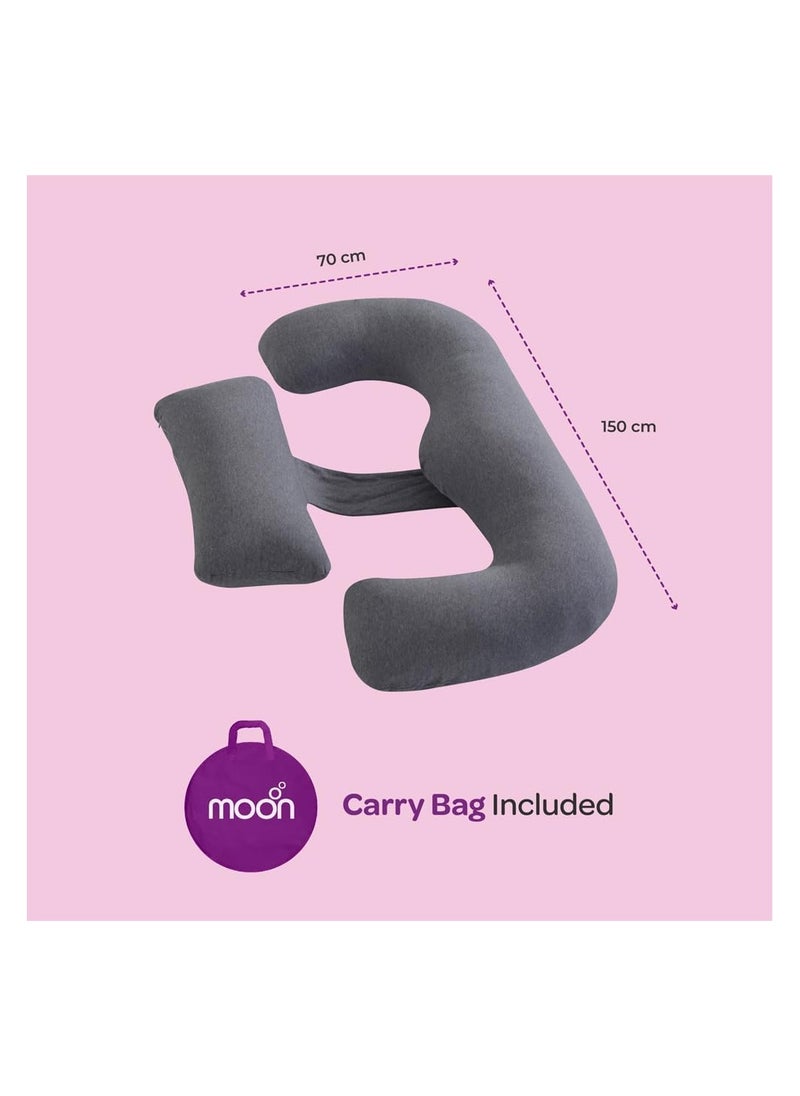 MOON Organic Multi Position Maternity Pillow with Detachable back support| Sleeping Support for Mom to Be | Lump-Free Filling | Full Body, Back, Hips, Legs, Belly | Washable Cover– Grey