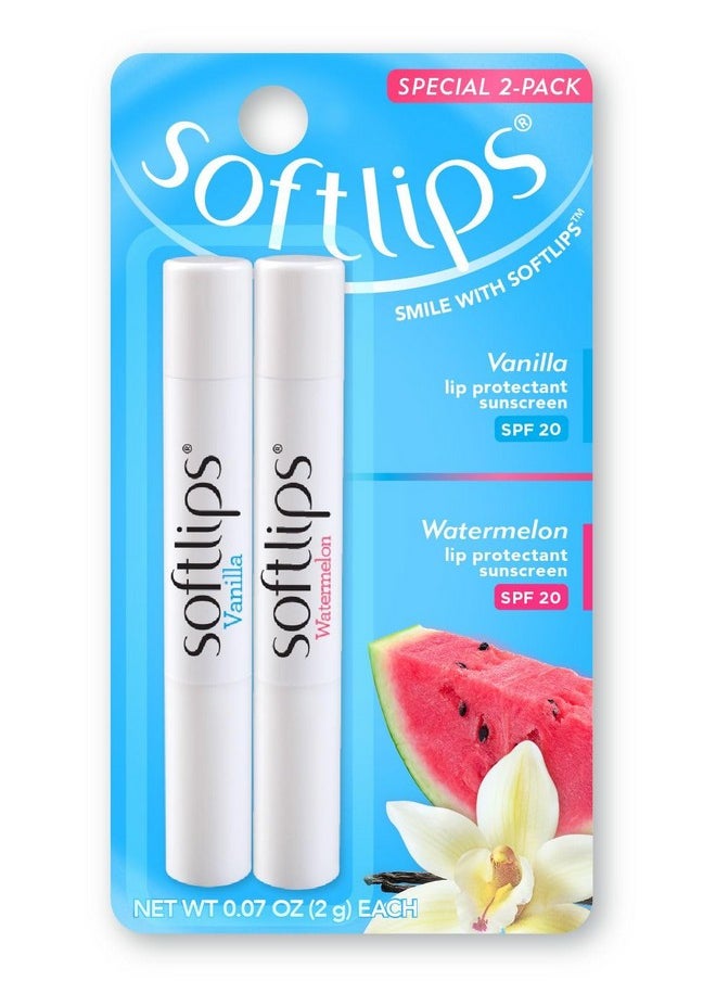 Spf 20 Lip Balm Duo - Vanilla & Watermelon Slim Sticks For Moisturized, Protected Lips