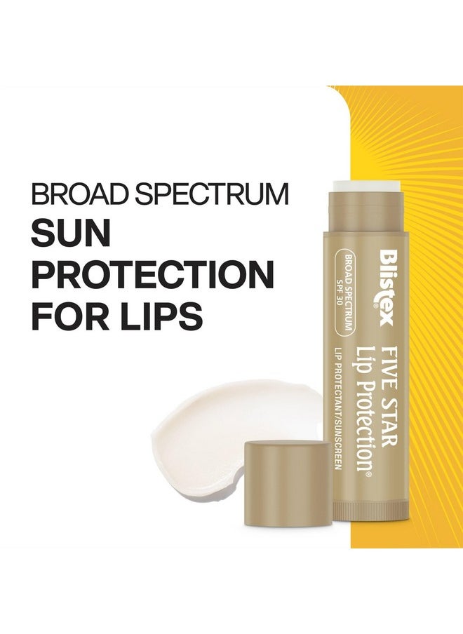 Five Star Lip Protection Balm, 0.15 Ounce - Wind & Water-Resistant Lip Care, Broad Spectrum Spf 30 Sun Protection, Soothes Cold Chapped Lips, Hydrating Lip Treatment, Holds In Moisture