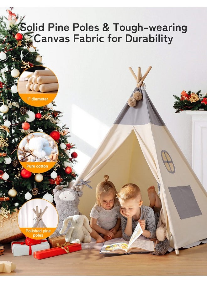 Teepee Tent For Kids With Light & Mat, Kids Tents Indoor Play Tent Playhouse, Toddler Teepee 100% Cotton, Tee Pee Tents For Kids Indoor, Kids Teepee,Children Room Tent