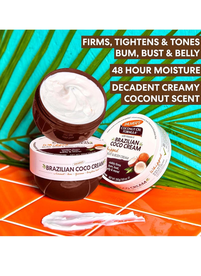 Palmer's Coconut Oil Formula Brazilian Coco Cream with Vitamin E, 8.8 Fl Oz, Whipped & Body Cream, Helps with Skin Tightening & Firming