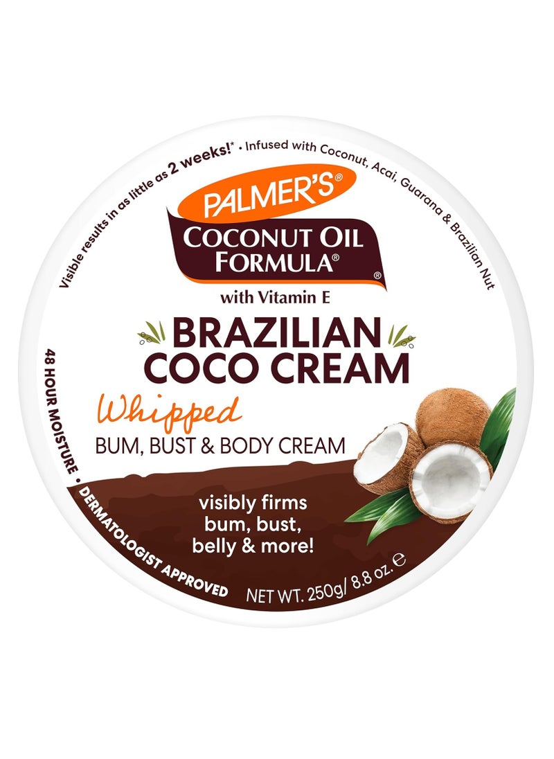 Palmer's Coconut Oil Formula Brazilian Coco Cream with Vitamin E, 8.8 Fl Oz, Whipped & Body Cream, Helps with Skin Tightening & Firming