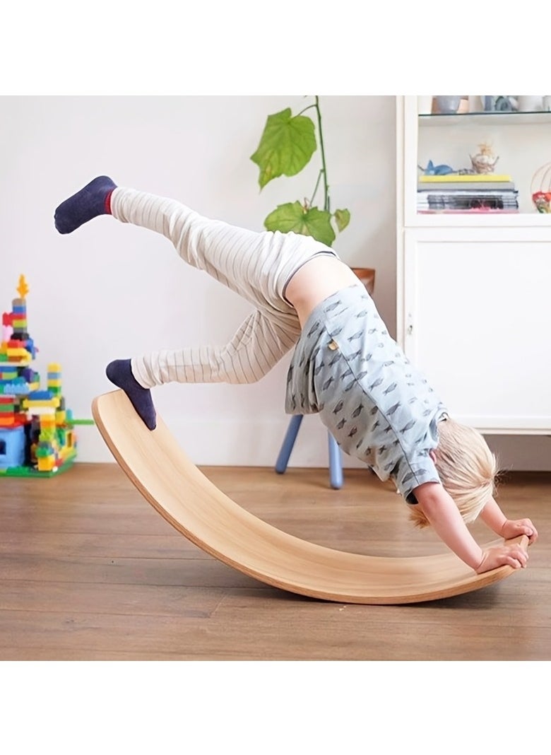 Wooden Swing Balance Board with Non Slip Fabric Cover Natural Wood 32 Inch Swing Board Open Learning Toy For Kids Yoga Curve Board For Adult Classroom and house