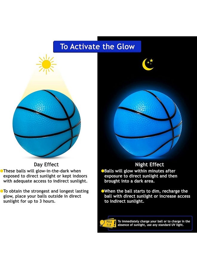 5-Inch Glow In The Dark Small Basketball - 2 Pack Exciting Glowing Basketball Toys For Mini Hoops - Soft And Lightweight For Kids - Durable Pvc Bouncy Balls - Easy-Grip Design - Blue