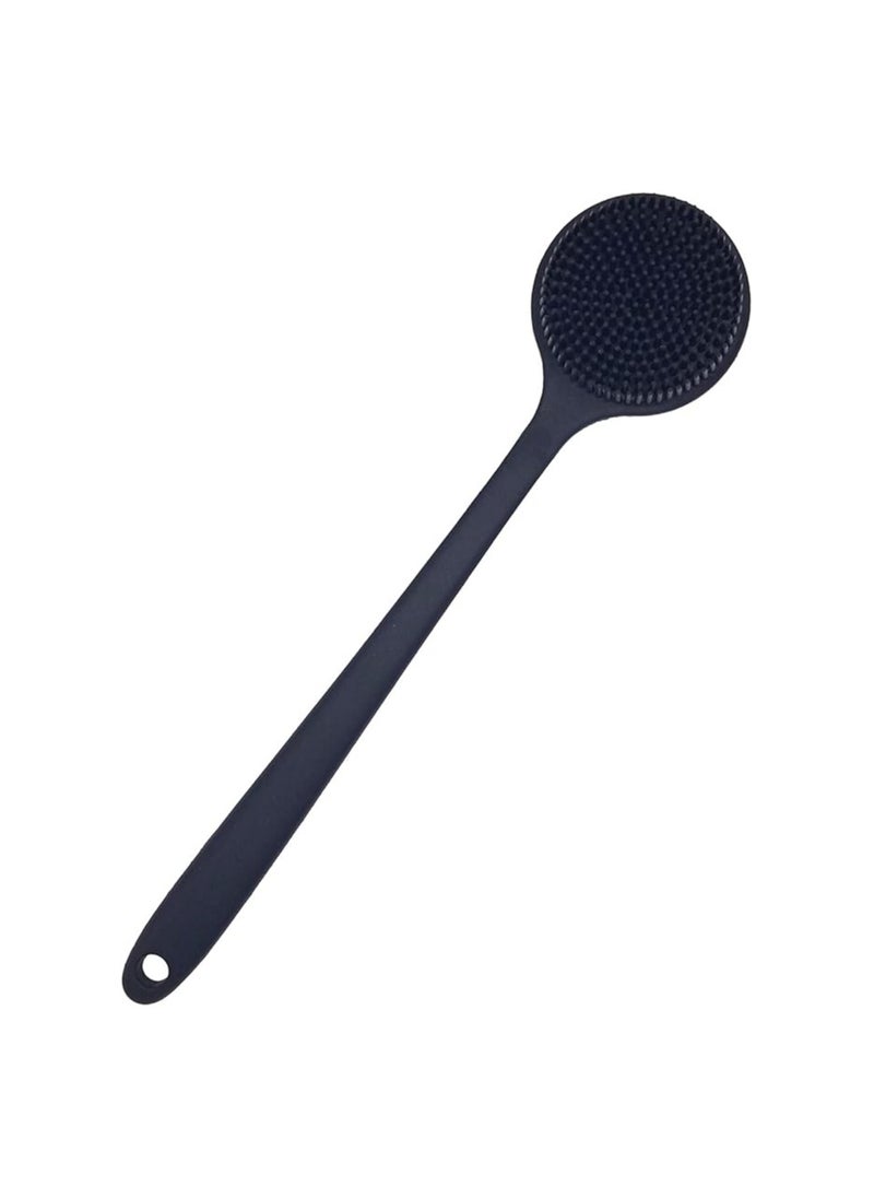 DNC (Black) - Back Scrubber for Shower Soft Silicone Bath Body Brush with Long Handle, BPA-Free, Hypoallergenic (Black)