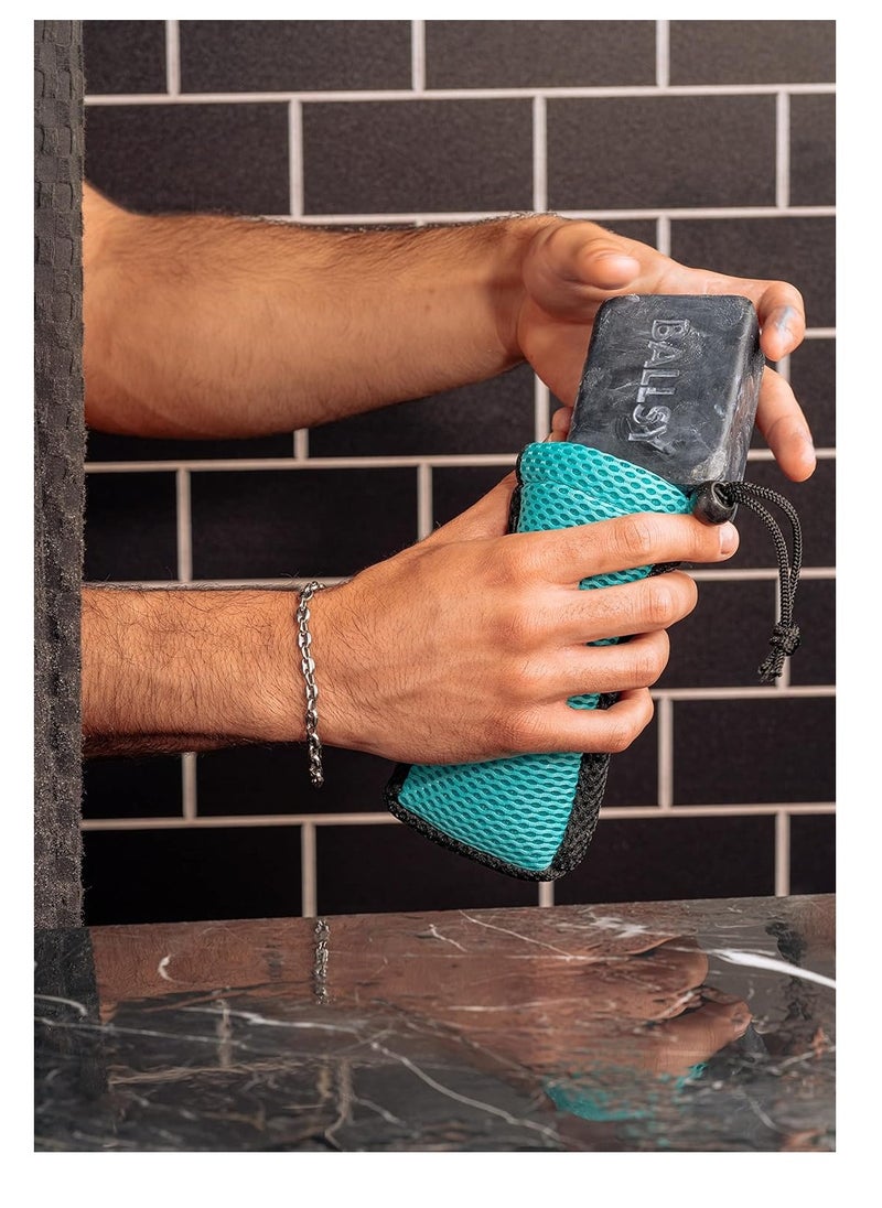 Ballsy Sud Sack Soap Pouch, Exfoliating Sponge for Baths and Showers - Compatible with Duke Cannon & Related Bars Blue