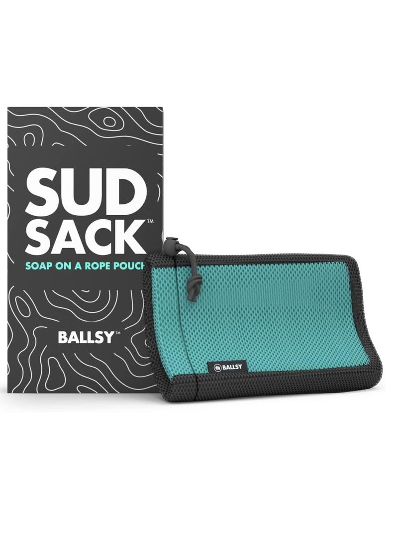 Ballsy Sud Sack Soap Pouch, Exfoliating Sponge for Baths and Showers - Compatible with Duke Cannon & Related Bars Blue