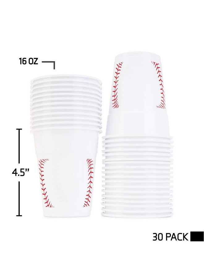 Baseball-Themed 16 Oz Plastic Cups, Pack Of 30, Suitable For Birthday Party Supplies And Game Day
