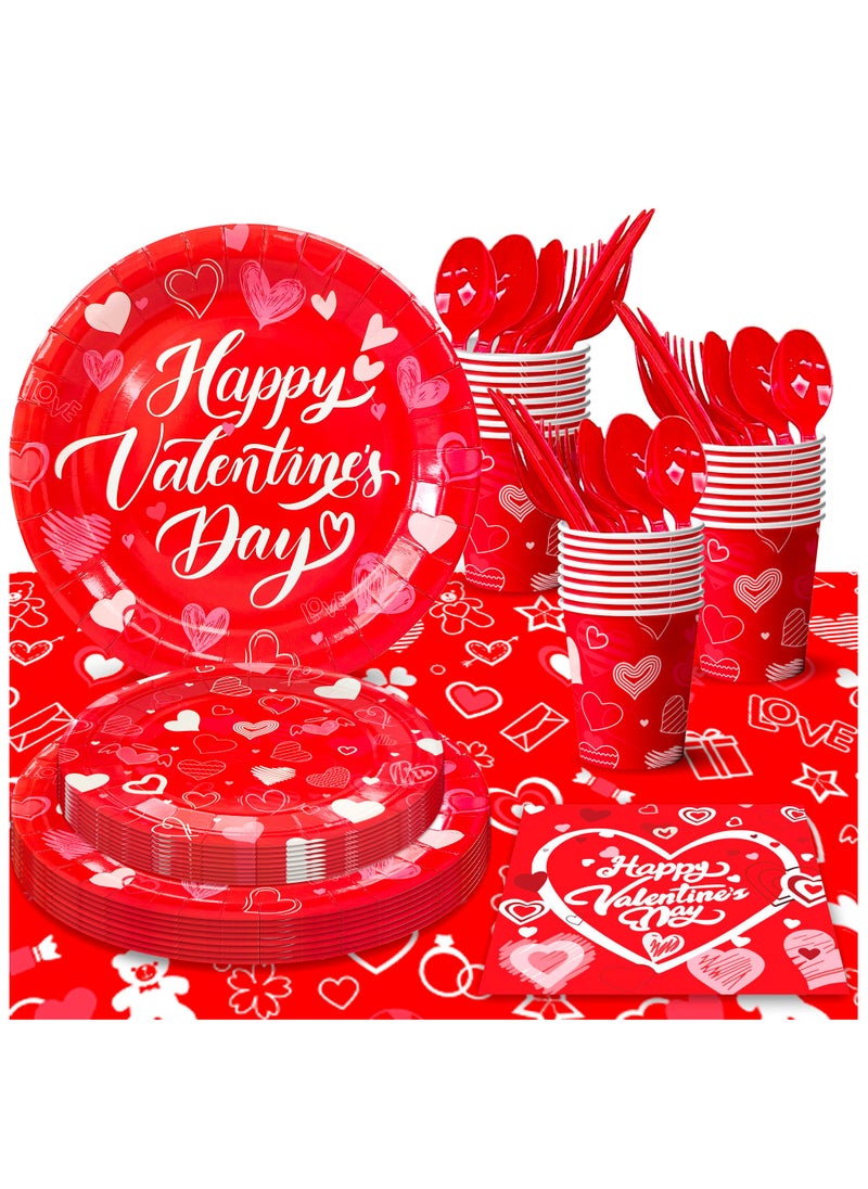 Valentines Day Party Tableware, 97 Pcs Valentine's Day Party Supplies Tableware Set - Valentines Day Party Plates Napkins Tablecloth etc Valentine Day Tableware for Happy Valentines Day Decorations