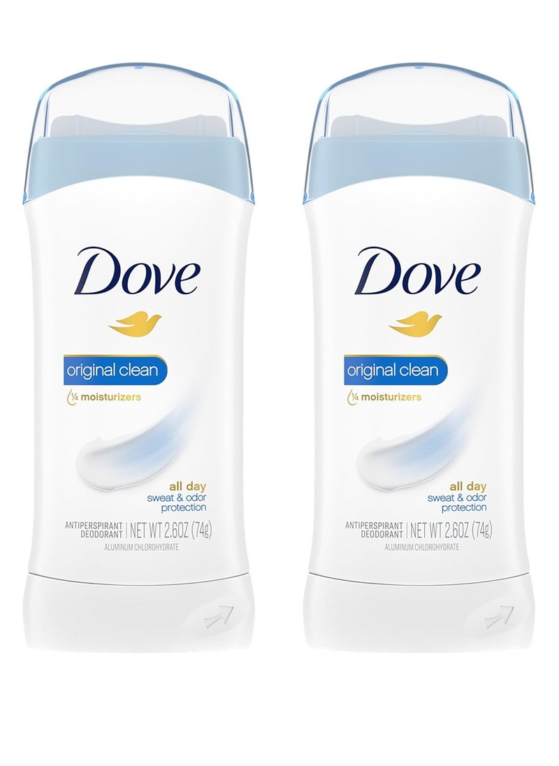 Dove Invisible Solid Antiperspirant Deodorant Stick for Women, Original Clean, For All Day Underarm Sweat and Odor Protection 2.6 oz 2 Count