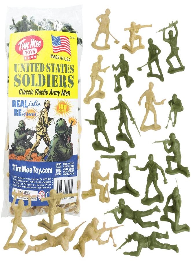 TimMee Plastic Army Men - OD Green vs Tan 100pc Toy Soldier Figures Made in USA
