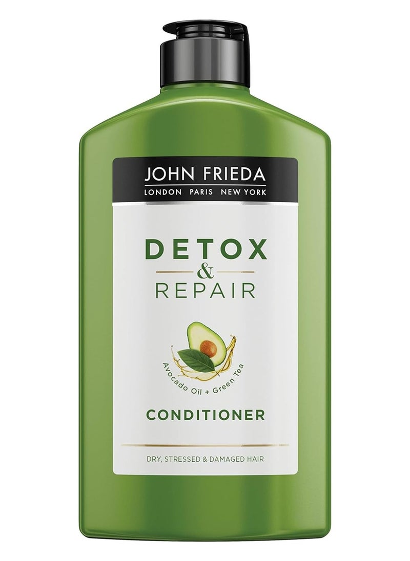 John Frieda Detox & Repair Conditioner for Dry, STRESSED & Damaged Hair with Avocado Oil and Green Tea, 250 ml