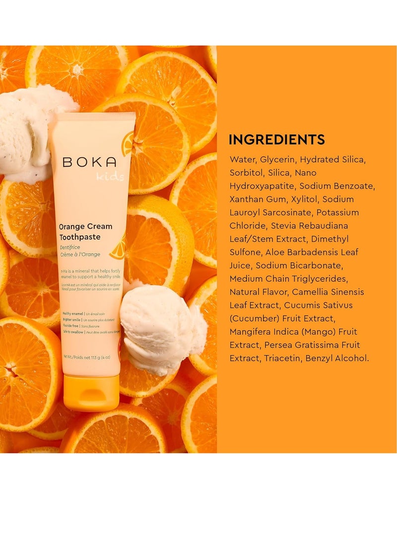 Boka Fluoride Free Toothpaste- Nano Hydroxyapatite, Remineralizing, Sensitive Teeth, Whitening- Dentist Recommended for Adult, Kids Oral Care- Orange Cream Flavor, 4oz 1Pk - US Manufactured