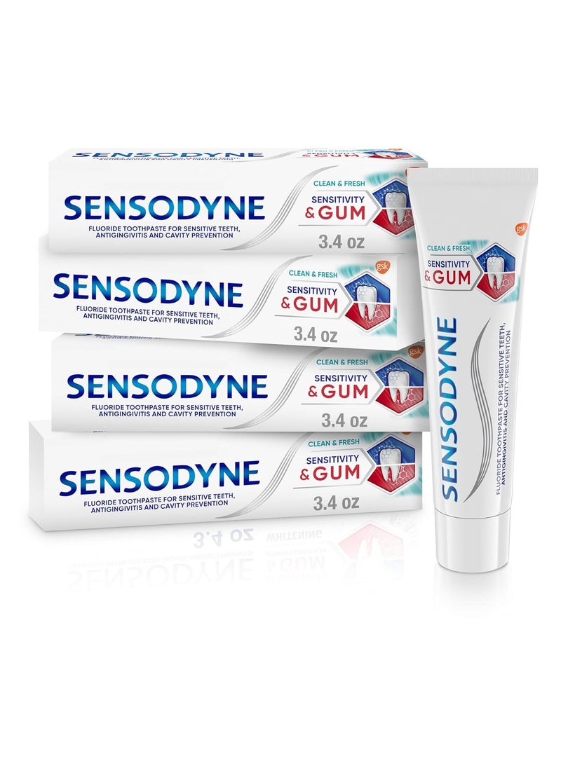 Sensodyne Sensitivity & Gum Sensitive Toothpaste for Gingivitis, Sensitive Teeth Treatment, Clean & Fresh - 3.4 Ounce (Pack of 4)