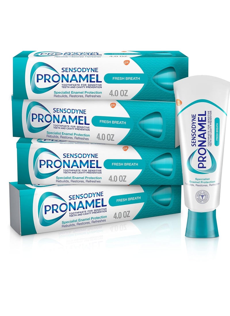 Sensodyne Pronamel Fresh Breath Enamel Toothpaste for Sensitive Teeth and Cavity Protection, Fresh Wave - 4 oz (4 Pack)