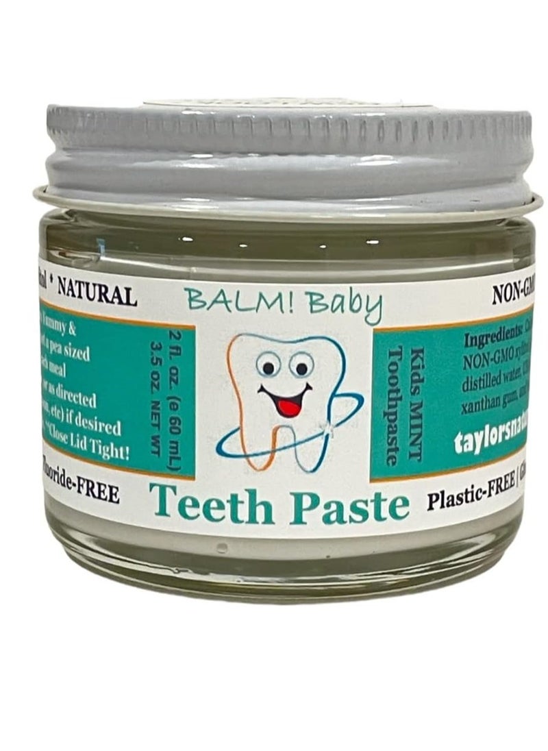 Kids All Natural Fluoride Free Toothpaste with Xylitol, SLS Free, Vegan, Gluten Free, BPA Free, Zero Waste, Mint, 2 fl oz