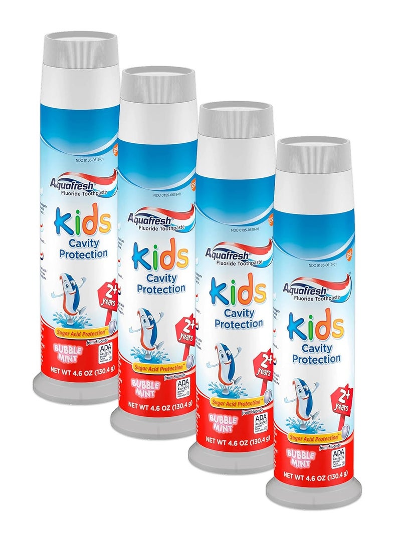 Aquafresh Kids Fluoride Toothpaste Bubble Mint Pump - 4.6 oz, Pack of 4