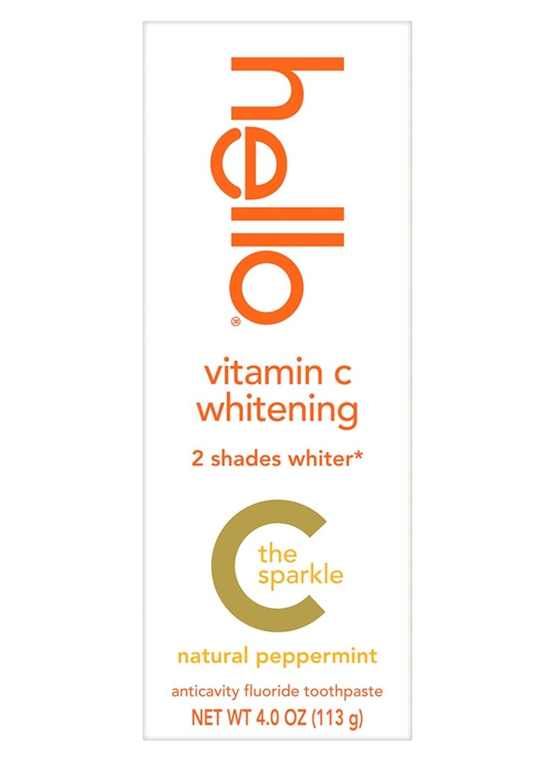 Hello Vitamin C Whitening Toothpaste with Fluoride, Teeth Whitening Toothpaste for Adults, Helps Freshen Breath and Removes Surface Stains, SLS Free, Natural Peppermint Flavor, 4.0 oz Tube