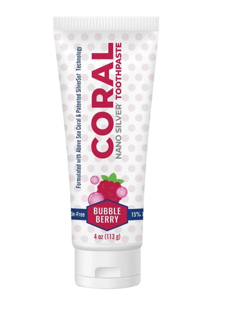 Coral Nano Silver Bubble Berry Kids Toothpaste, Natural Fluoride Free Teeth Whitening Toothpaste, Coral Calcium Nano Silver Infused SLS Free - 4 Ounces