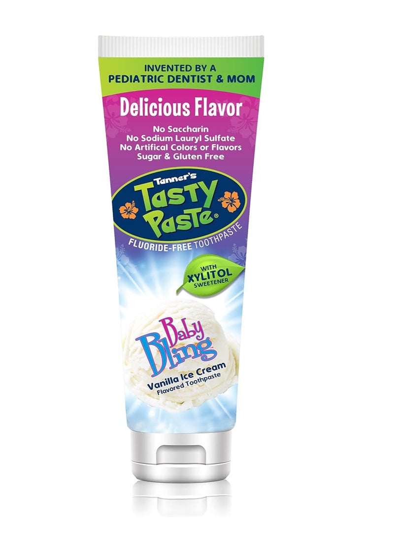 Tanner's Tasty Paste Baby Bling - Anticavity Fluoride-Free Children’s Toothpaste/Great Tasting, Safe, and Effective Vanilla Flavored Toothpaste for Kids (4.2 oz.)