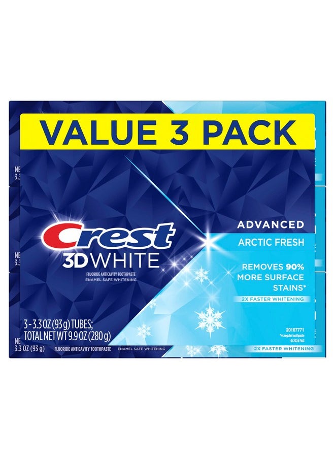 3D White Advanced Teeth Whitening Toothpaste, Arctic Fresh, 3.3 Oz, Pack Of 3