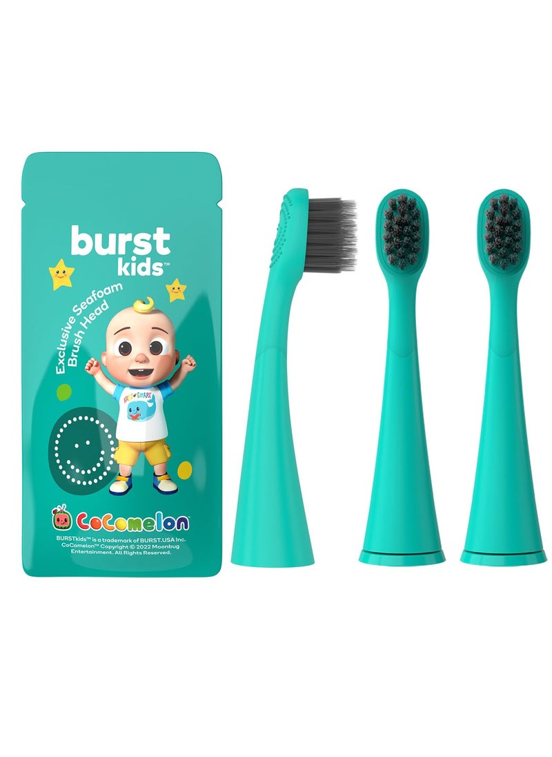 BURSTkids Toothbrush Heads 3-Pack - Genuine BURST Kids Electric Toothbrush Replacement Heads for a Perfect Fit - Ultra Soft Bristles – 9 Month Supply of Brush Heads, Seafoam Teal