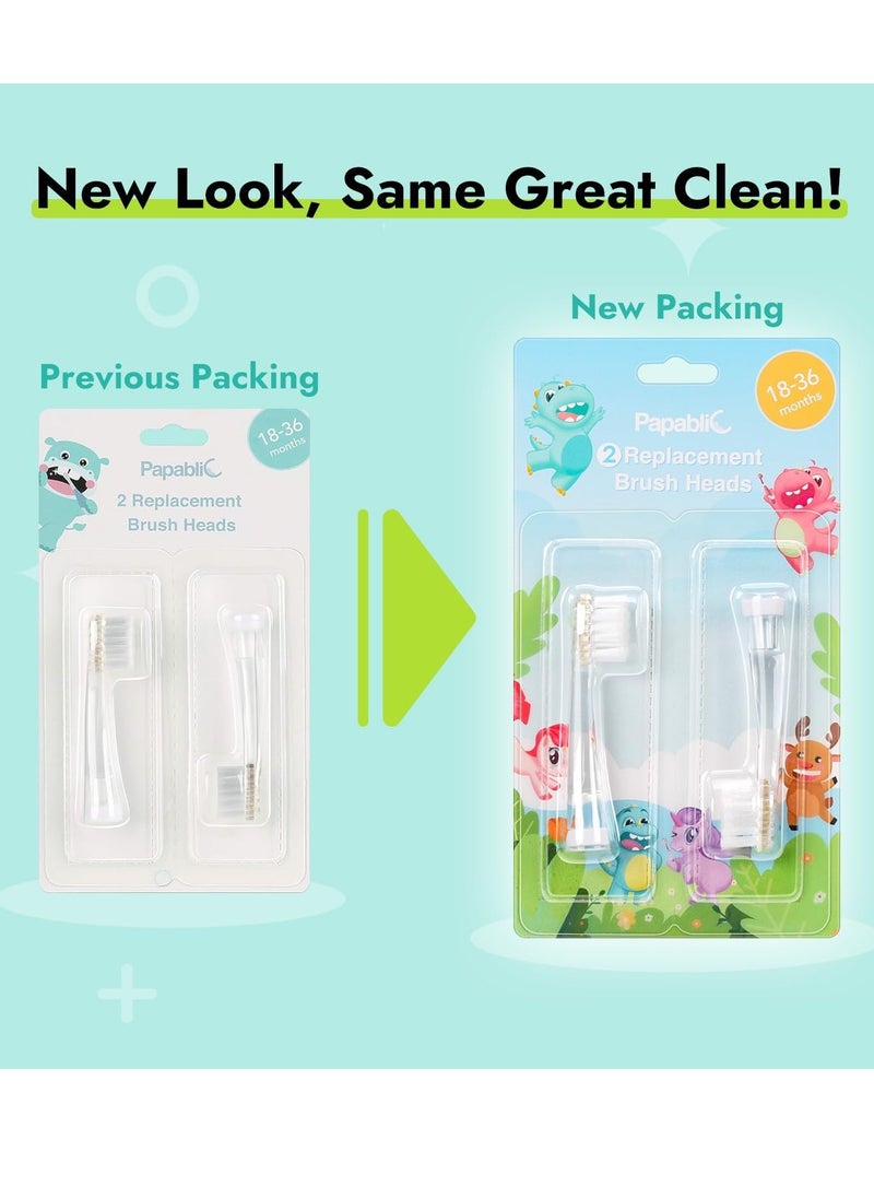 Papablic Replacement Toothbrush Heads - 2 Count | Compatible with Papablic BabyHandy & Toddler Sonic Electric Toothbrushes (18-36 Months)