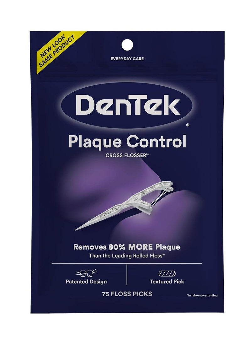 DenTek Cross Flosser Plaque Control Floss Picks, X-Shaped Floss, 75 count