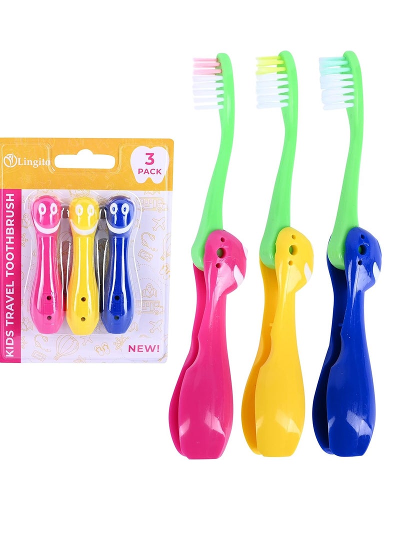 Kids Travel Toothbrush, Soft Toddler Toothbrush, Child Travel Toothbrush Gentle Bristles For Home, School, Camp, Sleepovers, Kids Folding Toothbrush Handles For Tiny Hands Boys and Girls (3 Pack)