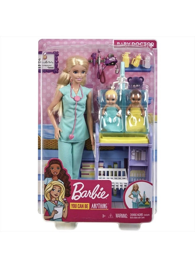 Careers Doll & Playset, Baby Doctor Theme with Blonde Fashion Doll, 2 Baby Dolls, Furniture & Accessories