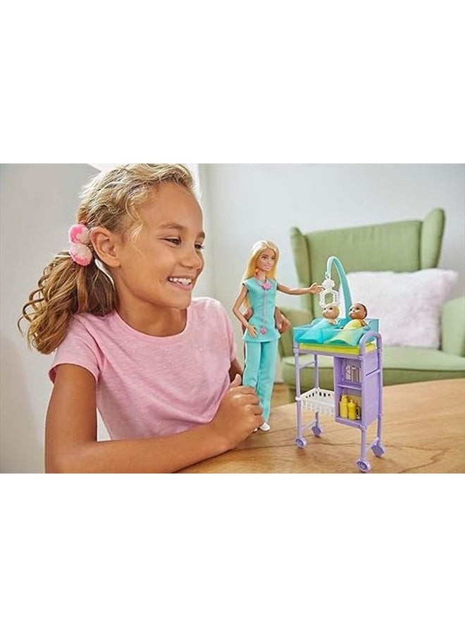 Careers Doll & Playset, Baby Doctor Theme with Blonde Fashion Doll, 2 Baby Dolls, Furniture & Accessories